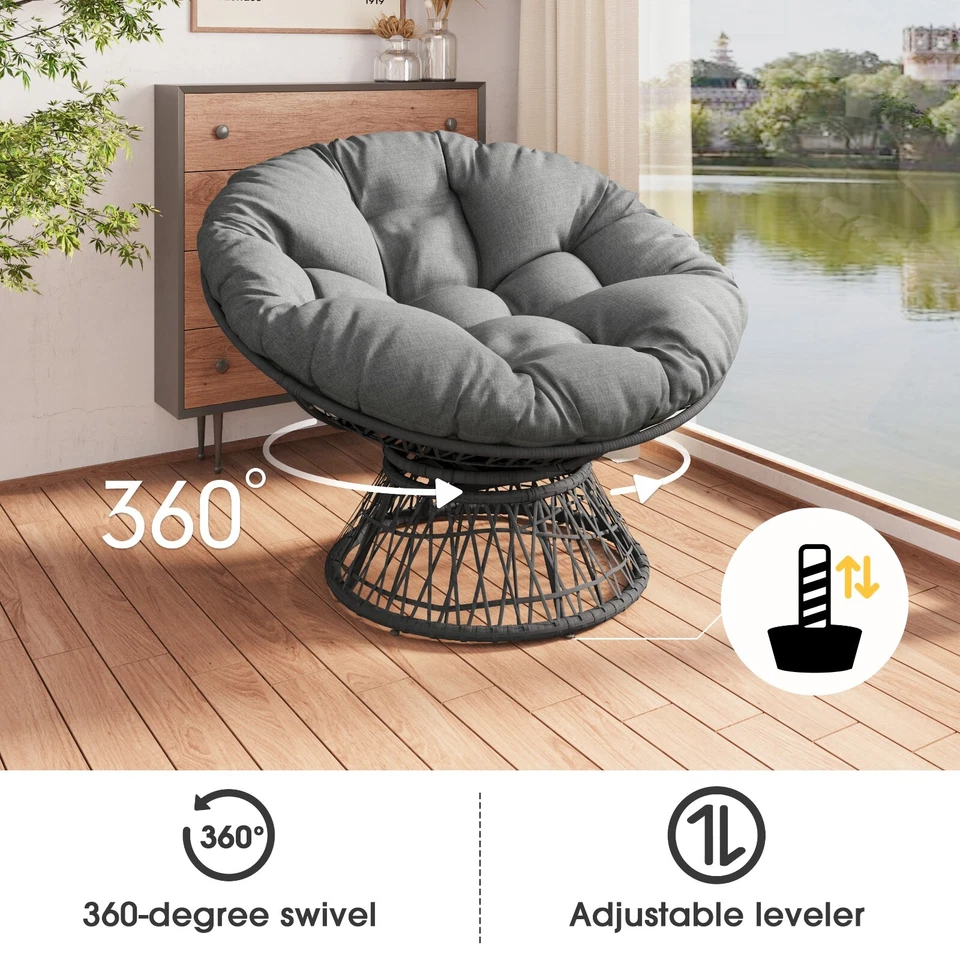 360° Swivel Wicker Accent Chair Indoor Outdoor Waterproof Reading Leisure Chair - Image 3 of 4