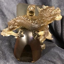 Tittot Crystal Glass Carved Dragon Sculpture 6” 4Lbs Signed By Heinrich Wang