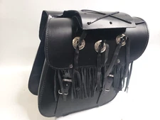 Large Genuine Leather 2 Motorcycle Biker Fringed Buckle Side Pannier Saddle Bags
