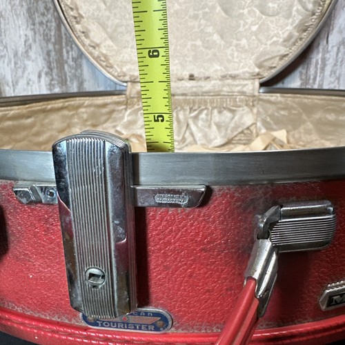 Vintage American Tourister Diadem runde Hutschachtel Gepäck Weekender Koffer rot 20" - Bild 12 von 15