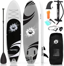 SereneLife Inflatable Stand Up Paddle Board (6 Inches Thick) BLACK & GRAY