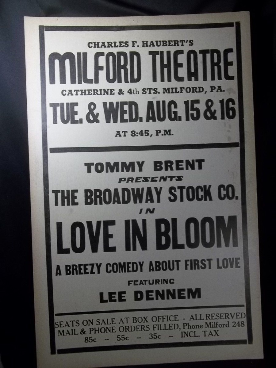 VINTAGE MILFORD THEATRE PA LOBBY CARD/SIGN TOMMY BRENT LOVE IN - Main Image