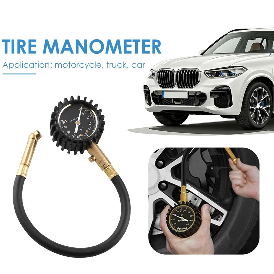 Manômetro medidor medidor de pressão de ar pneu de carro testador com 0-100 PSI com tubo de borracha - Imagem 2 de 4