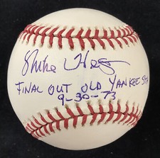Mike Hegan Signed Baseball Selig Yankees Autograph Final Out 9-30-73 Inscrip JSA