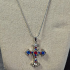 Vintage Fashion gemstone rhinestone cross with silver toned necklace 20 inches — photo 4