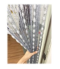 Door String Curtain Flat Silver Ribbon Thread with Shaggy Tassel Room Divider...