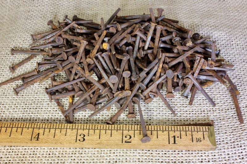 1” Old Square Nails 200 Real 1850’s Vintage Rusty Patina 5/32” Round Head Brads