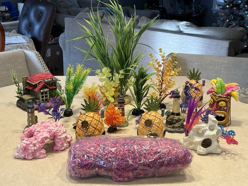 Lot Fish Tanks Aquarium Plants, Rocks Decor, Non Live Plants Package Deal!