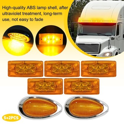 7PCS Amber LED Cab Roof Clearance Side Marker Lights for