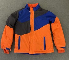LL Bean Boys Ski Jacket Parka M 10-12 Orange Blue Winter Coat Zip Pockets Coat