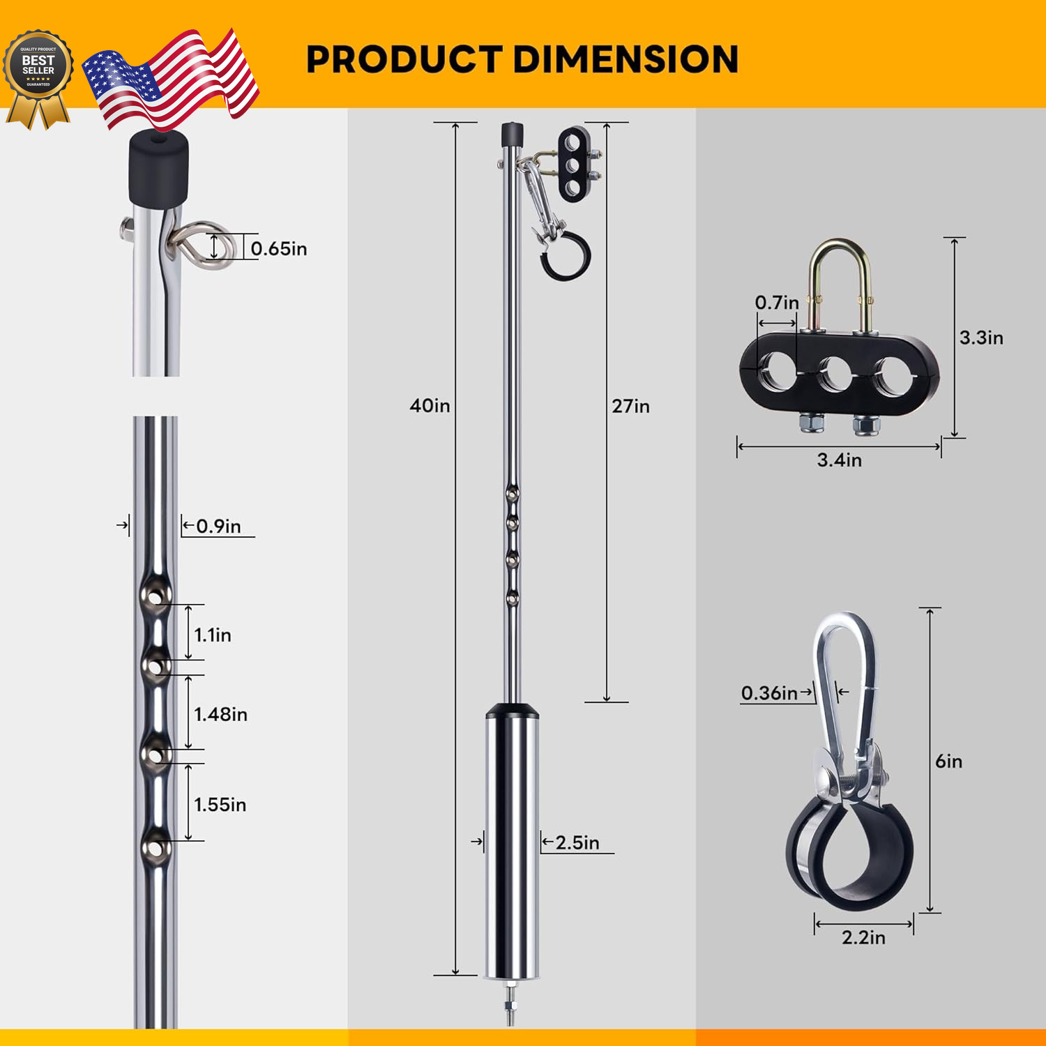 40' Swivel Pogo Stick for Semi Truck & Air Brake Line Heavy Duty Stainless Steel