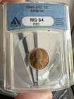 1945-D/D Lincoln Wheat Cent-ANACS MS 64 RED RPM-10 - Rare Error Blue Holder Nice