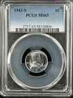 1943-S  1C  Lincoln Wheat One Cent  PCGS MS65  58318806