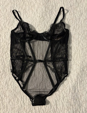 Victoria's Secret Black Floral One Piece Bodysuit, Semi-Transparent, M