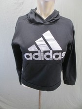 Adidas Size M 10/12 Kids Black Logo Pocket Soft Shell Activewear Hoodie 434