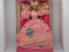 1990 Happy Birthday Barbie Doll NRFB Mattel 7913 Pink Confetti Dress Vintage 90s