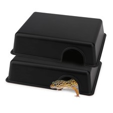 2PCS Reptile Hide Box Small Animal Hideaway Black Hides with Texture Help Pee...