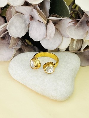 925 Silver Gold Plated Polki Open Adjustable Ring for Women
