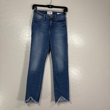 Frame Le High Straight Jeans Womens 24 Blue Denim Raw Hem High Rise Cropped USA