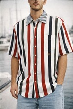 Vintage 90s Tommy Hilfiger Shirt Large Striped Button Up Crest Logo 100 Cotton