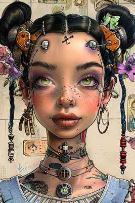 Punk Cyberpunk Girl Art Print - Edgy Sci-Fi Character 4x6 UR100233