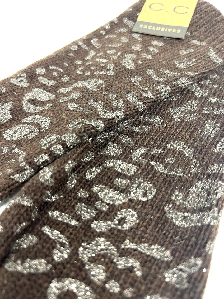 Leg Warmers w A Silver Leopard Print Design in BROWN By CC Exclusives NWT Womens - Image 4 of 4