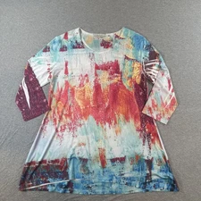 Jess And Jane Jersey Tunic Top Womens M Rhinestone 3/4 Sleeve Stretch