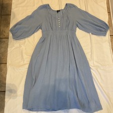 J.CREW Light Blue Crinkle Midi Sundress Balloon Sleeve Button Women's Size M