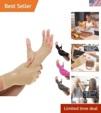 Large Size Fingerless Arthritis Gloves with Copper for Joint Pain Relief - Nude