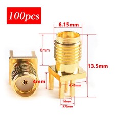 100pcs Gold SMA Female Jack Solder Edge PCB Mount RF Coaxial Connector 13.7mm