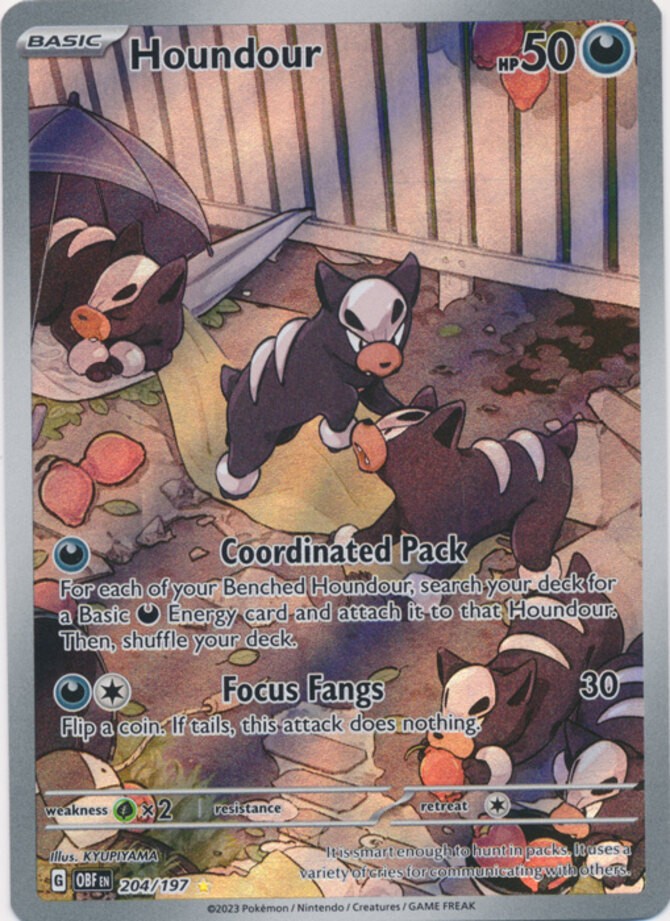 Moderately Played Houndour - 204/197 - Illustration Rare Pokemon Obsidian Flames