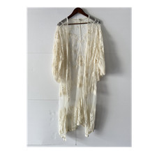 Boho Ivory Embroidered Lace Kimono Sheer Festival Duster Cardigan