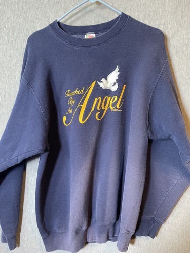 Vintage 90s Fruit of the Loom Touched By An Angel Dove Navy Sweatshirt L