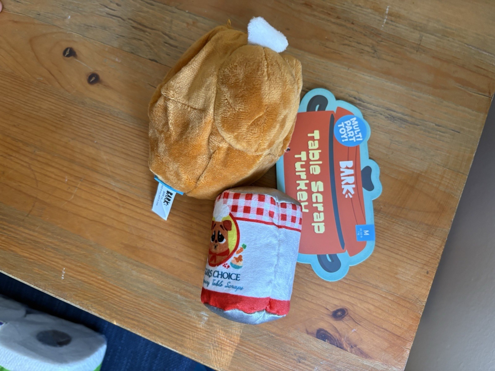 Bark Box Turkey Plush Dog Toy M Squeaky Crinkle Multi Part Treat Trap Puppy New