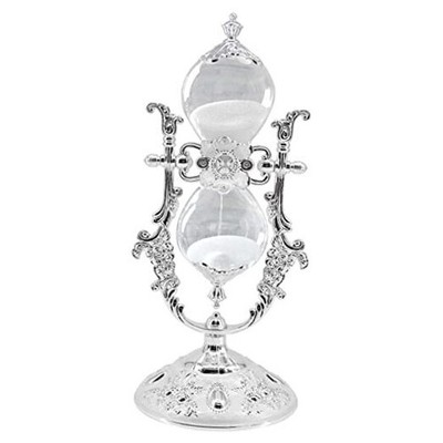 Hourglass Sand Timer Decorative,11.8inch Tall,360° Rotating Metal White Silver