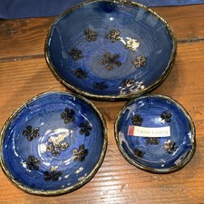 Studio Art Pottery Footed Nesting  Bowls (Set Of3/Handmade/Signed) Taow Luang
