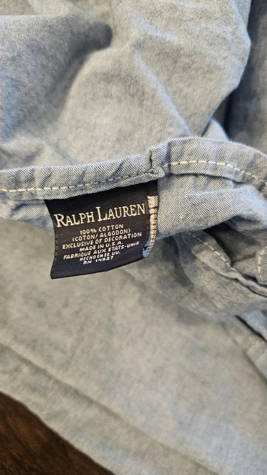 Ralph Lauren Chambray Blue Queen Flat Sheet Cotton Vintage - Image 3 of 4
