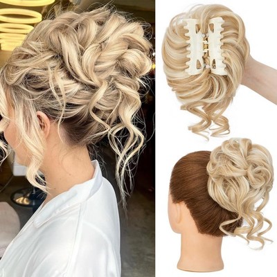 Natural Clip in Messy Bun Hair Piece Extension Hair Claw Clip Updo Piece Wedding