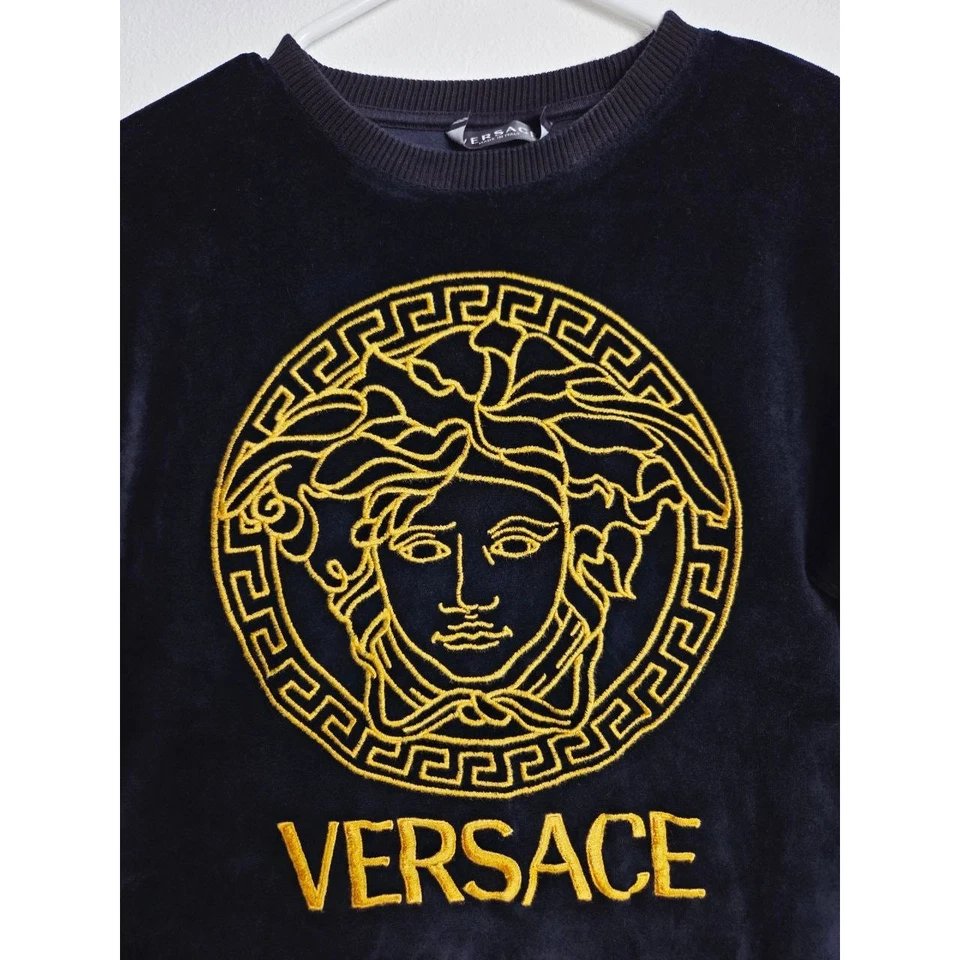 Versace Sweatshirt Small Medium Medusa Embroidered Velour Black Gold Made Italy - Image 3 of 4