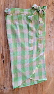 NWT La Vie One Size Tweed Green Haze & Ivory Plaid Maxi Wrap Skirt Retail $550 