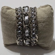 SILVER Chain Link Multi Strand Goth Grunge Cuff Snap Bracelet New!