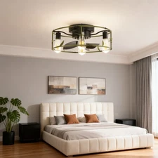 Ceiling Fan Light 19 inch Caged Green Flush Mount w Remote Control Kit Farmhouse