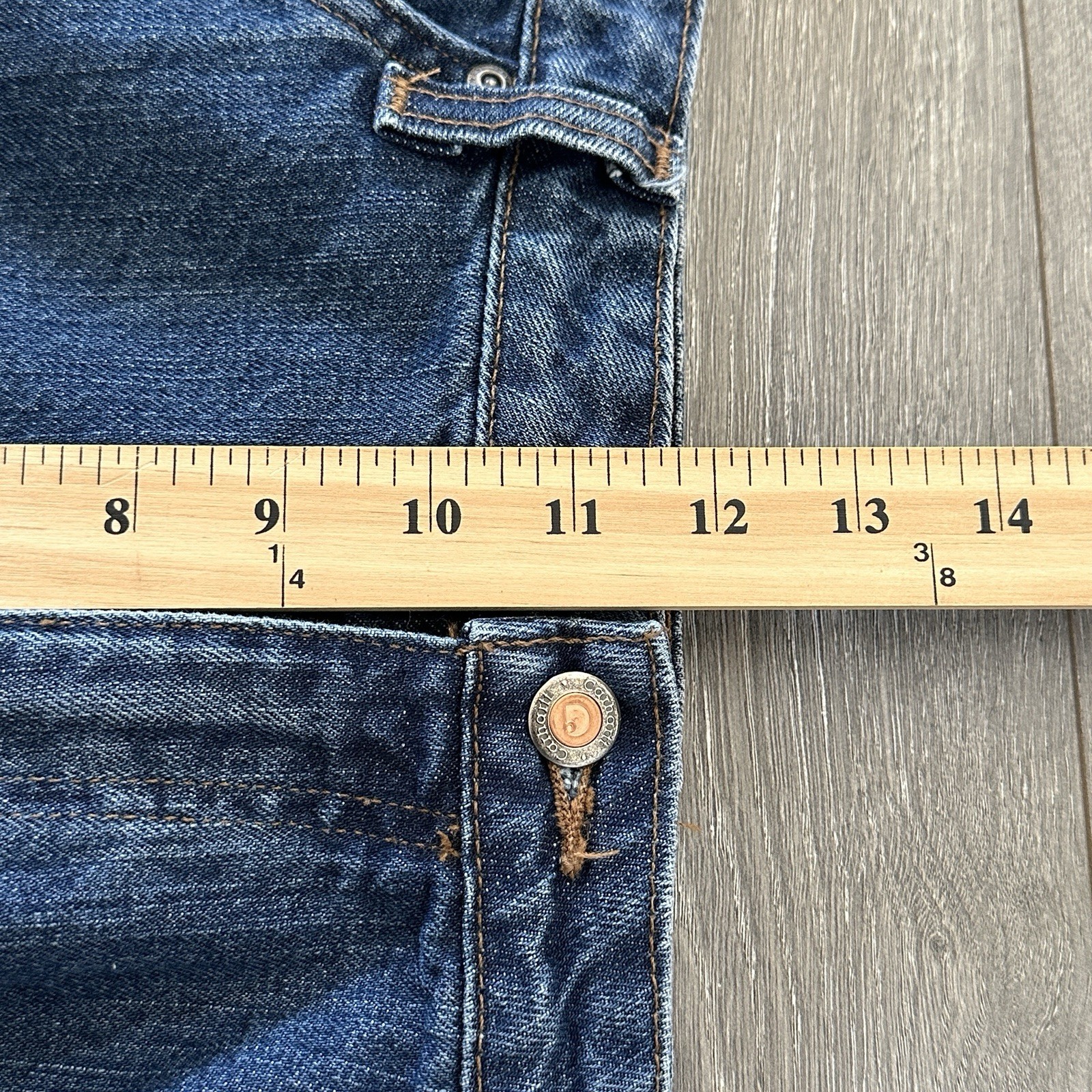 Women’s Carhartt Plaid Lined Jeans 18x32 Straight Fit Dark Wash Denim Workwear thumbnail 5