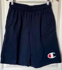Champion Sweat Shorts Men's sz M  Dark Blue Raw Hem Athletic Casual Large Logo