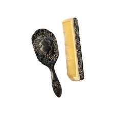 Vintage Ornate Hair Brush  Comb Set Silver Plated Vanity Set Floral