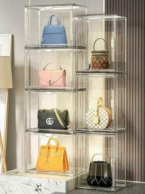 Clear Handbag Storage Organizer Stackable Purse Display Box Closet Case