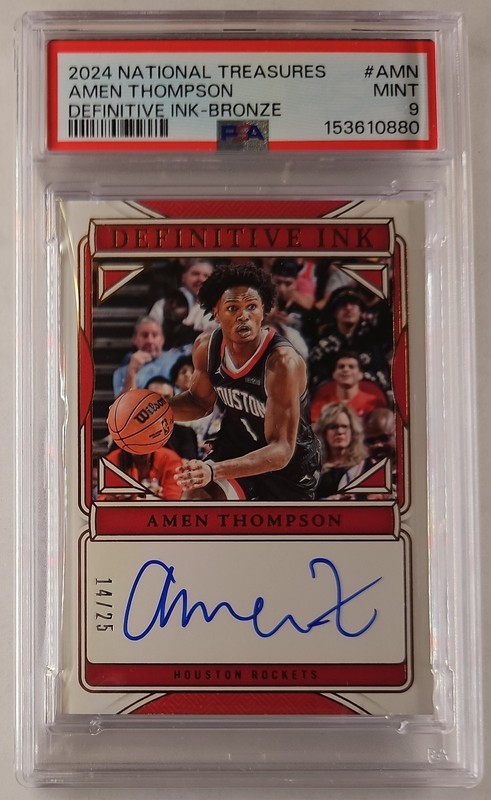 2024 PANINI NATIONAL TREASURES /25 AUTO AMEN THOMPSON PSA 9 MINT HOUSTON ROCKETS