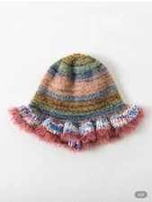 Crochet Colorful fluffy cozy knitted bucket hat for girl, Trending