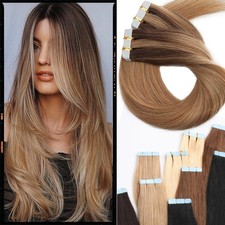 CLEARANCE Tape In Remy Human Hair Extensions Skin Weft Full Head 40S/100G Thick