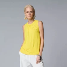 Simply Vera Vera Wang Womens Tank Top Small Shirred Neck Flash Yellow NEW